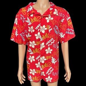 Barefoot In Paradise by Aloha Royals Men’s Red XXL Floral Hawaiian Shirt in EUC